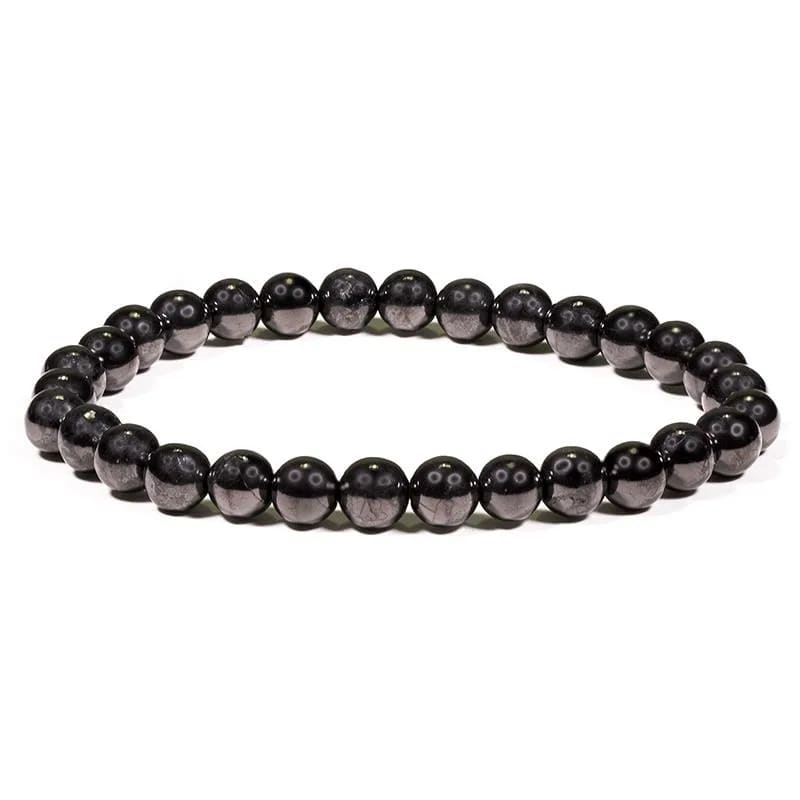 Sort shungit armbånd med glatte perler til energirensning og grounding
