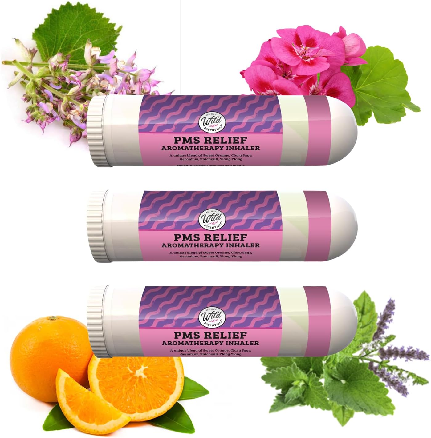 Næseinhalator med æteriske olier, PMS Relief, 3-pak, naturlig velvære