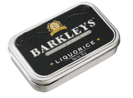 Barkleys Mint Lakrids Pastiller – frisk mint møder sød lakrids i smuk retro æske. Vegansk, naturlig og tastefully intense.