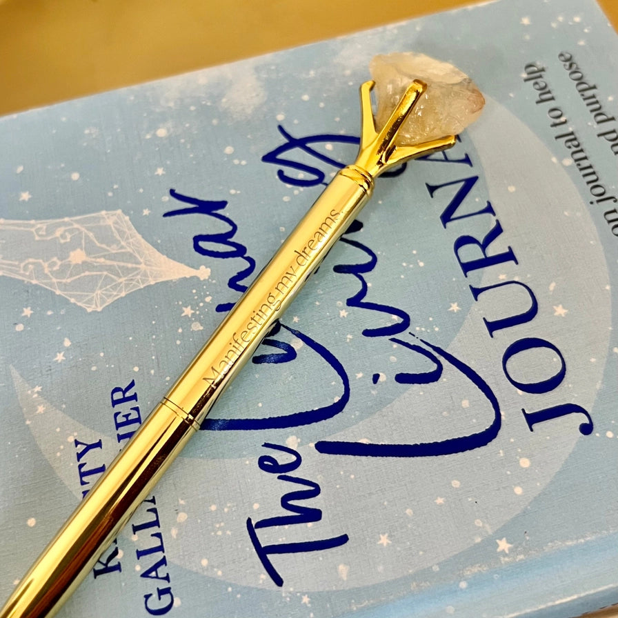 Kuglepen med citrin krystal | Manifestation & journaling