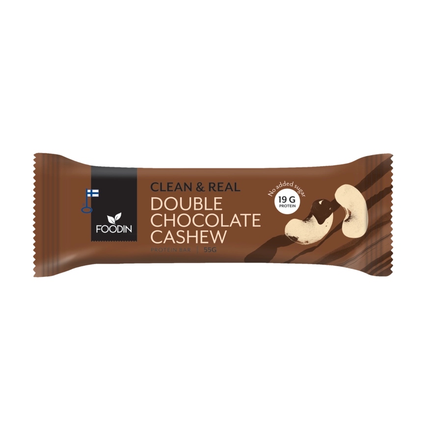 Foodin Double Chocolate Cashew Protein Bar – Ren chokolade, sprøde cashewsnødder | 19 g protein