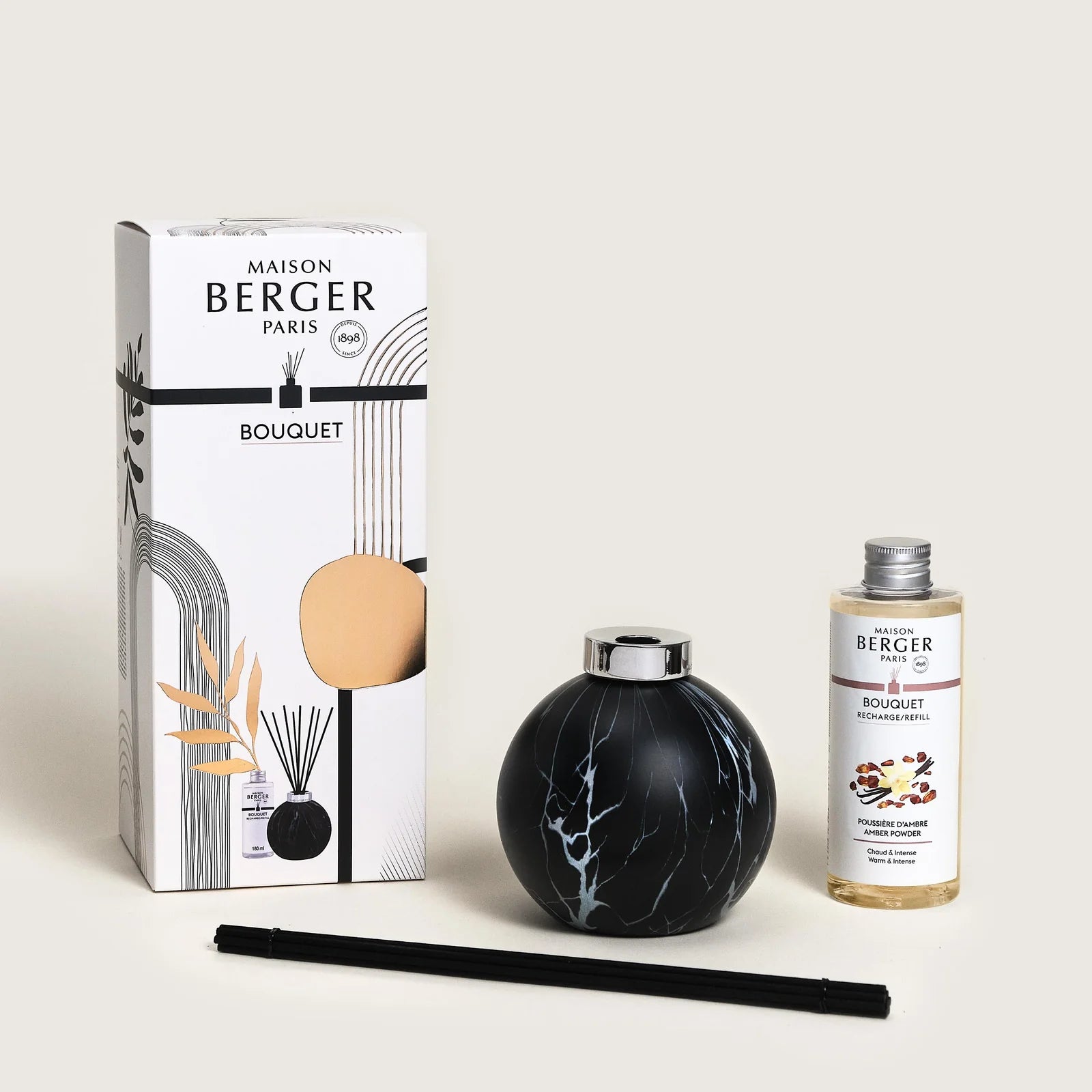 Maison Berger duftpinde med Amber Powder - Black Marble