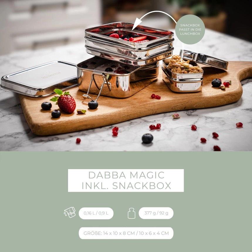 Dabba Magic madkasse i to lag med separat snackboks i rustfrit stål fra ECO Brotbox