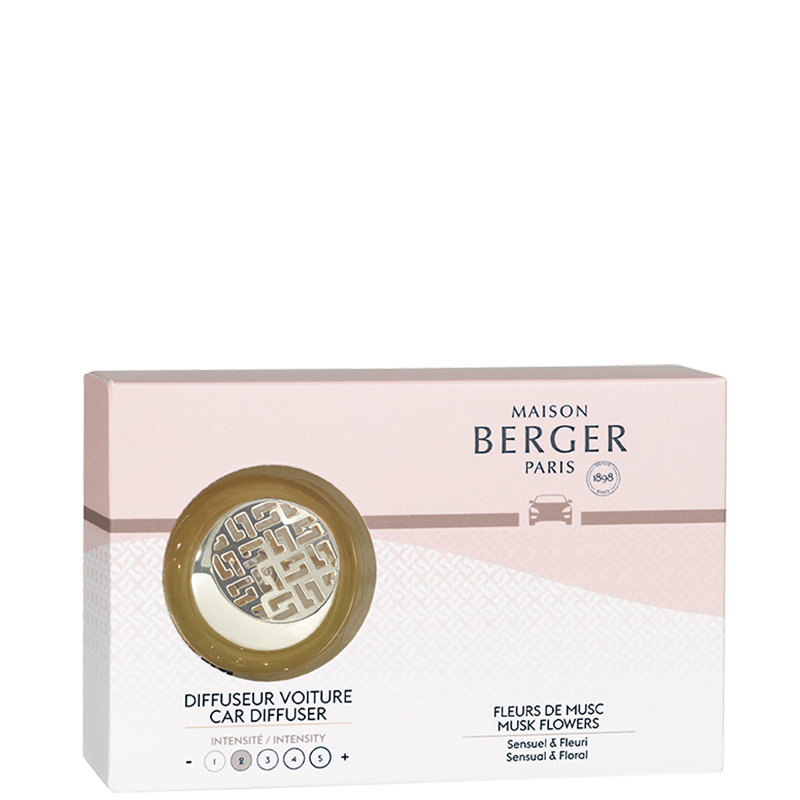 sanselig og elegant oplevelse med duften Musk Flowers bil luftfriskeren fra Maison Berger Paris.