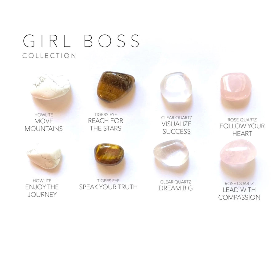 Girl Boss krystaller i gennemsigtig æske til empowerment og indre styrke