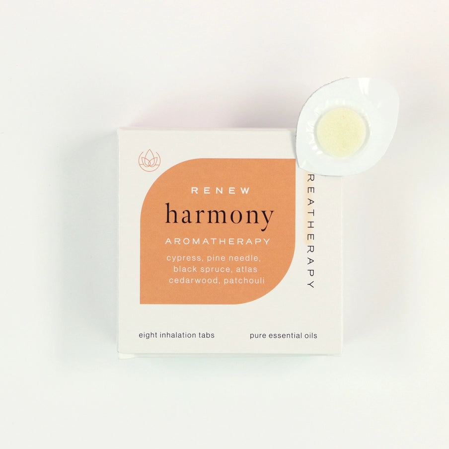 Boks med Renew & Harmony aromaterapi inhalationsplaster til afslapning og velvære