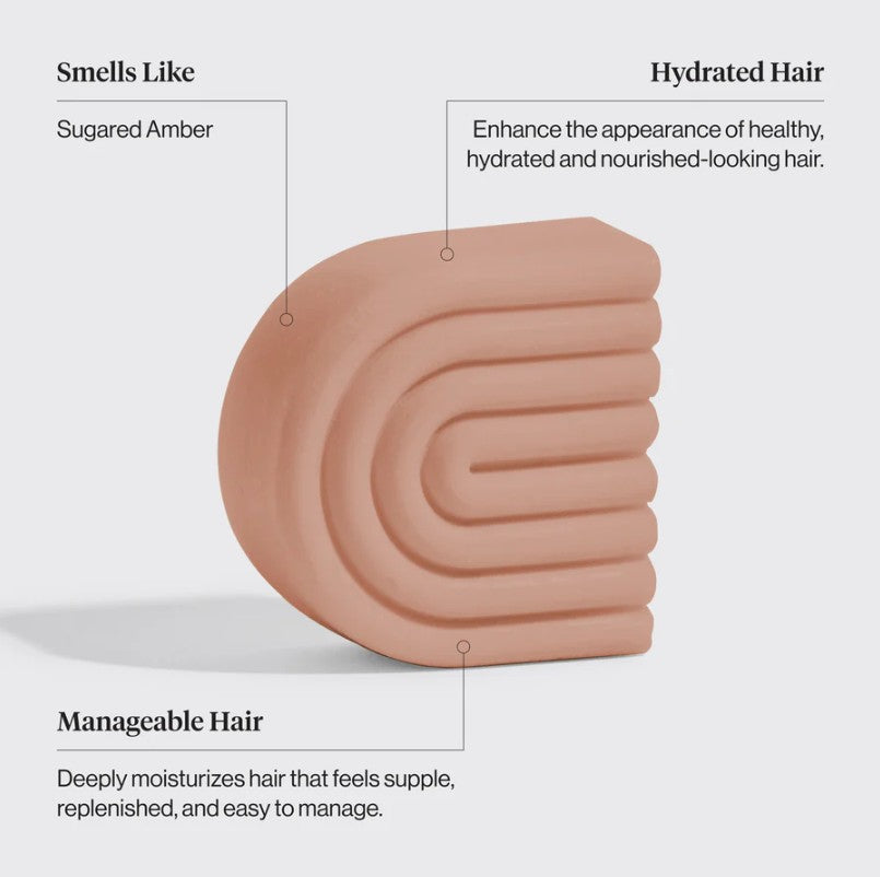 Fugtgivende conditioner bar med shea butter og kokosolie. Styrker, reducerer krus & giver glans. Vegansk, bæredygtig & plastikfri hårpleje.