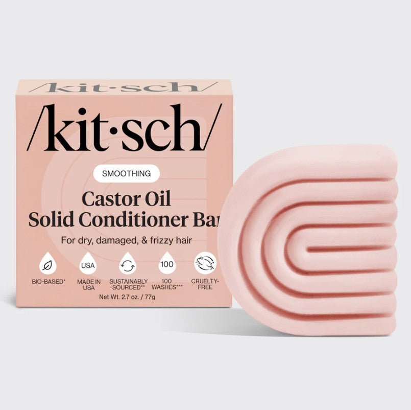 Fugtgivende balsam bar med castor oil. Styrker, blødgør og reducerer krus i tørt hår. Vegansk, bæredygtig & zero-waste fra KITSCH.