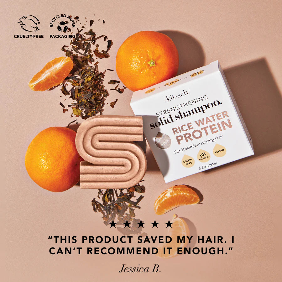 KITSCH Rice Water Shampoo & Conditioner – styrkende hårplejesæt med risvand, der fremmer hårvækst, øger volumen og giver glans. Vegansk og bæredygtig.