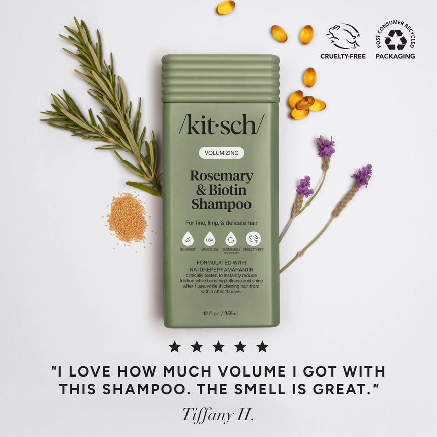 KITSCH Rosemary & Biotin Shampoo – styrkende og volumengivende hårpleje med NaturePep® Amaranth. Fremmer hårvækst, styrker håret og giver glans.