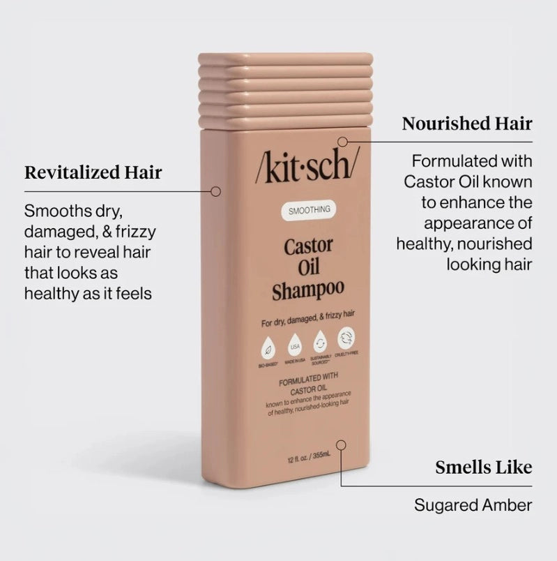 KITSCH Castor Oil Shampoo – fugtgivende og styrkende hårpleje til tørt og beskadiget hår. Med ricinol, der plejer, styrker og stimulerer hårvækst. Vegansk, cruelty-free & Zero Waste.