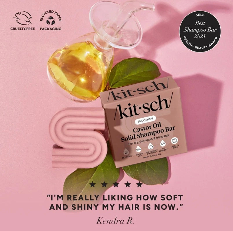 KITSCH Castor Oil Shampoo Bar – fugtgivende og styrkende hårpleje til tørt og beskadiget hår.& Med ricinol, der plejer, styrker og stimulerer hårvækst. Vegansk, cruelty-free & Zero Waste.