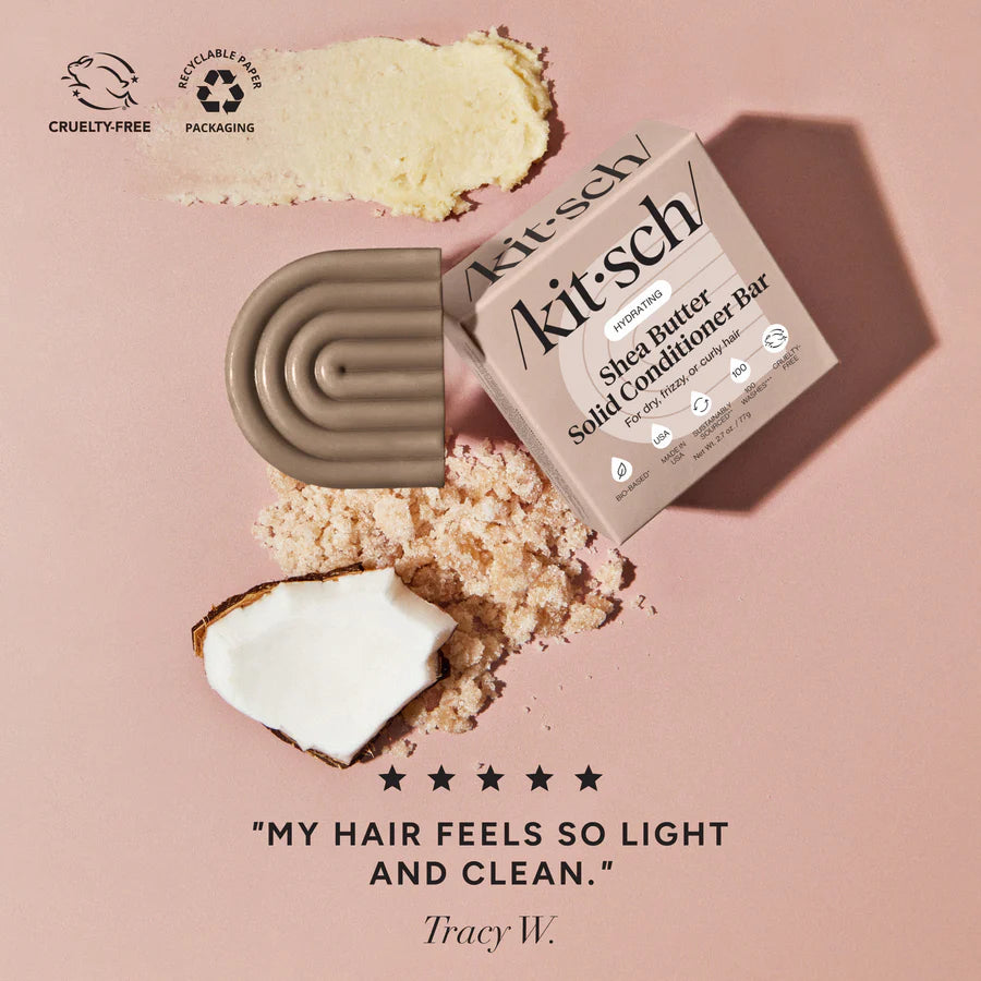 Fugtgivende conditioner bar med shea butter og kokosolie.