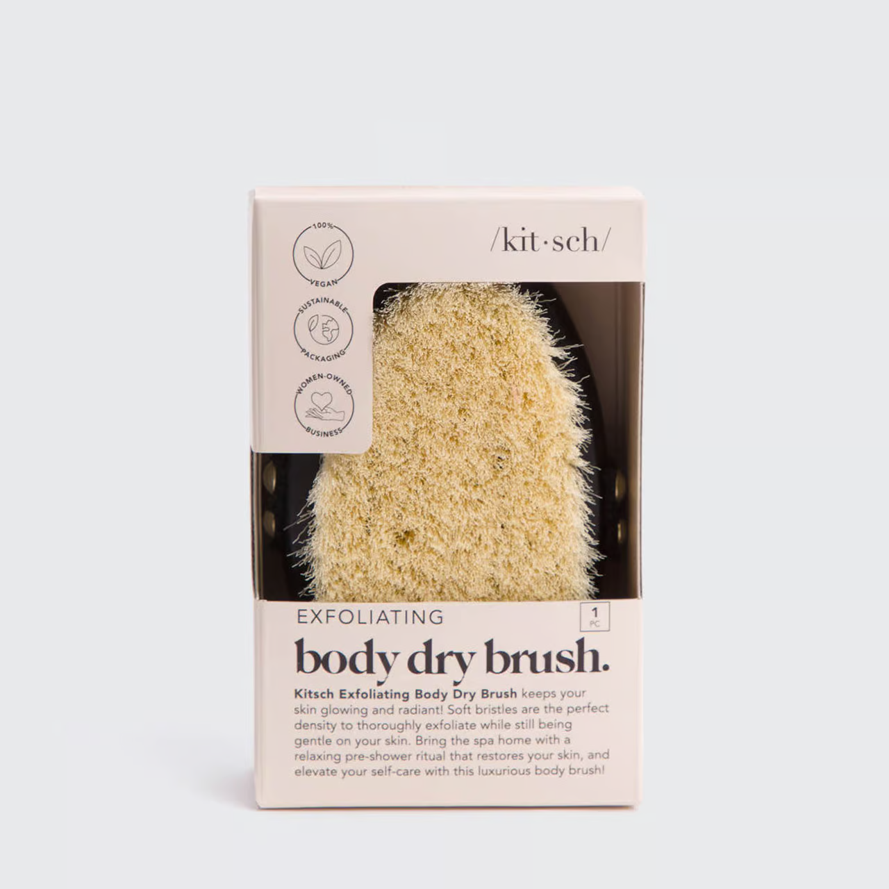 Oplev glat, strålende hud med KITSCH Body Dry Brush – vegansk tørbørste til eksfoliering, blodcirkulation og naturlig glød. Spa-kvalitet hjemme.