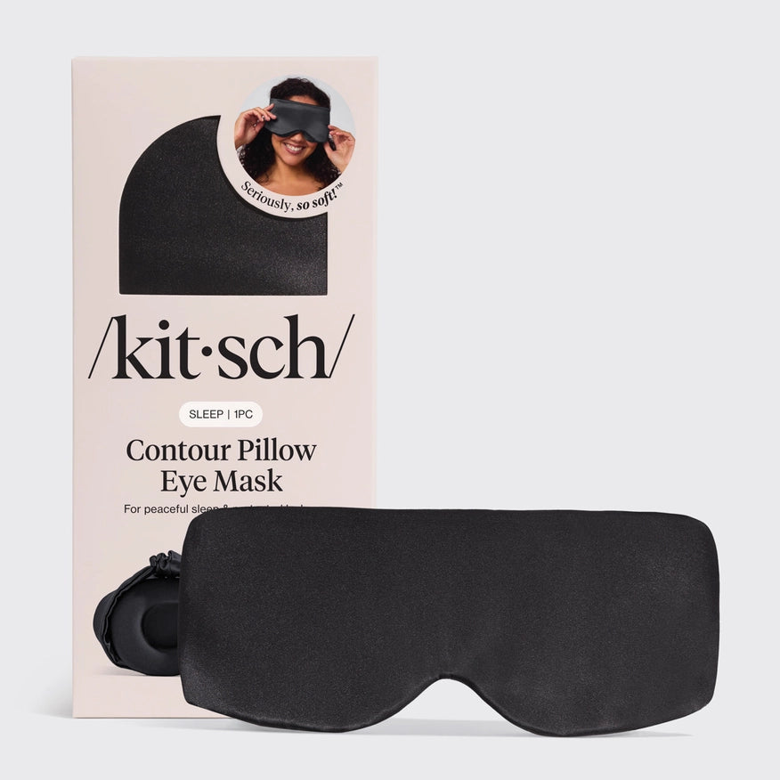 KITSCH Contour Pillow Eye Mask – formstøbt sovemaske i satin og memory foam. Beskytter vipperne, blokerer lys og giver dyb, luksuriøs søvn. Perfekt til rejser.