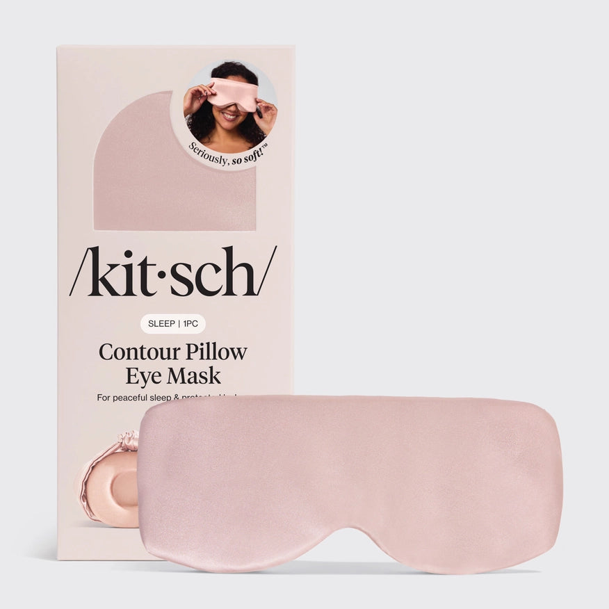 KITSCH Contour Pillow Eye Mask – formstøbt sovemaske i satin og memory foam. Beskytter vipperne, blokerer lys og giver dyb, luksuriøs søvn. Perfekt til rejser.