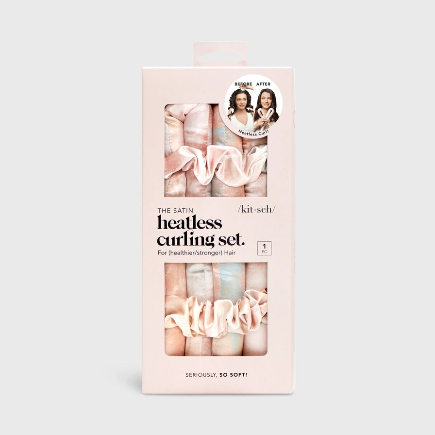 Få smukke krøller uden varme. KITSCH Satin Heatless Curling Set i Tie dye giver bløde bølger, volumen og glans – OEKO-TEX® certificeret & vegansk.