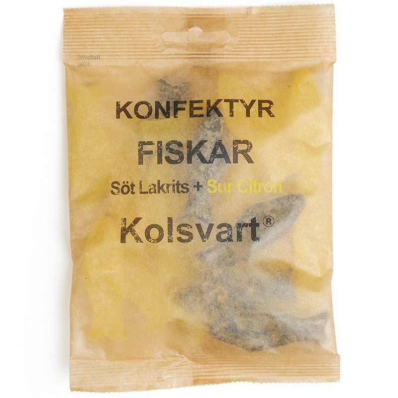Kolsvart Sød Lakrids & Sur Citron – vegansk og glutenfri gourmet slik. Perfekt balance mellem blød lakrids og frisk-syrlig citron.