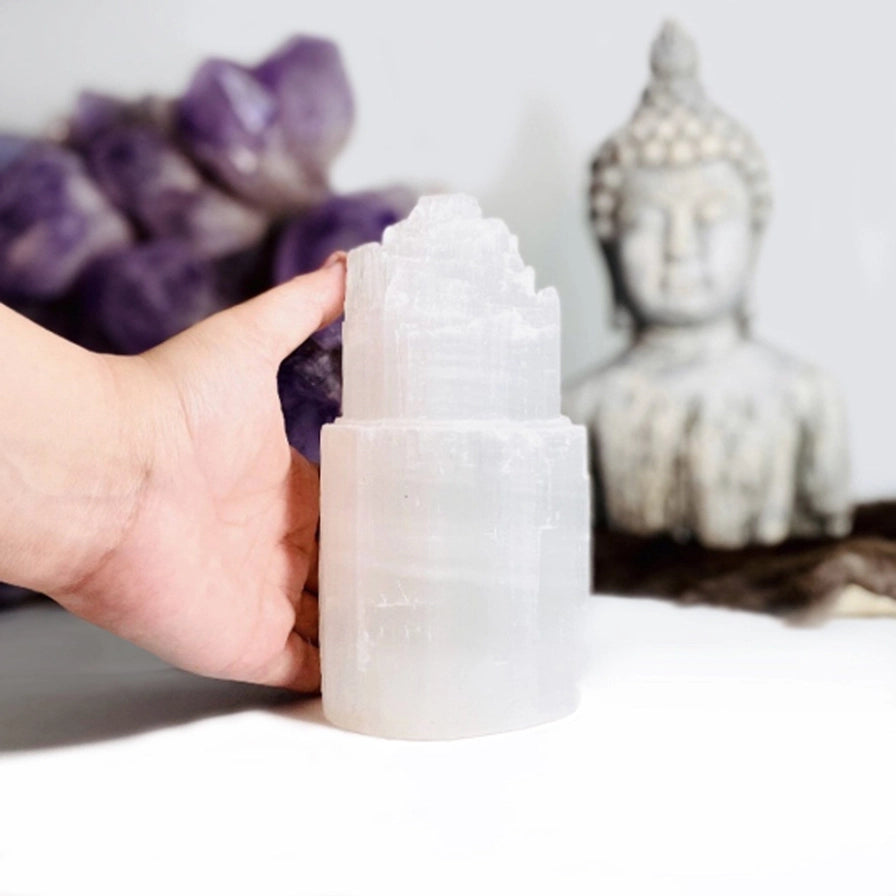 Krystallamper – Hvid Selenit med LED | 3 Størrelser