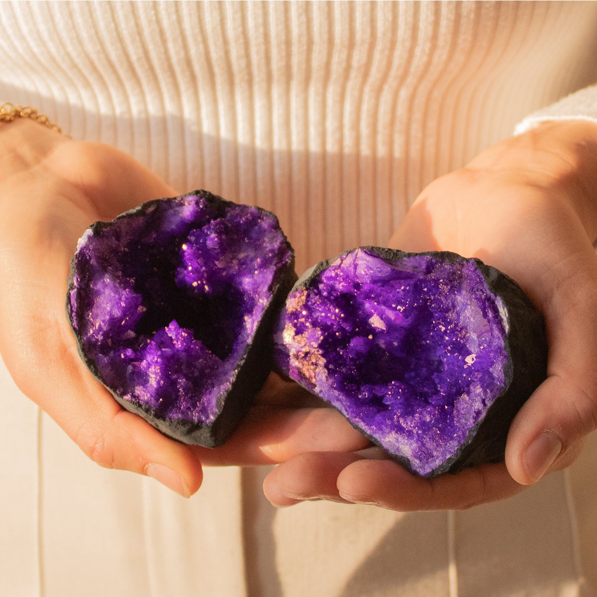 Farvede krystal geode - Pink kvarts, Pink aura kvarts & Purple kvarts