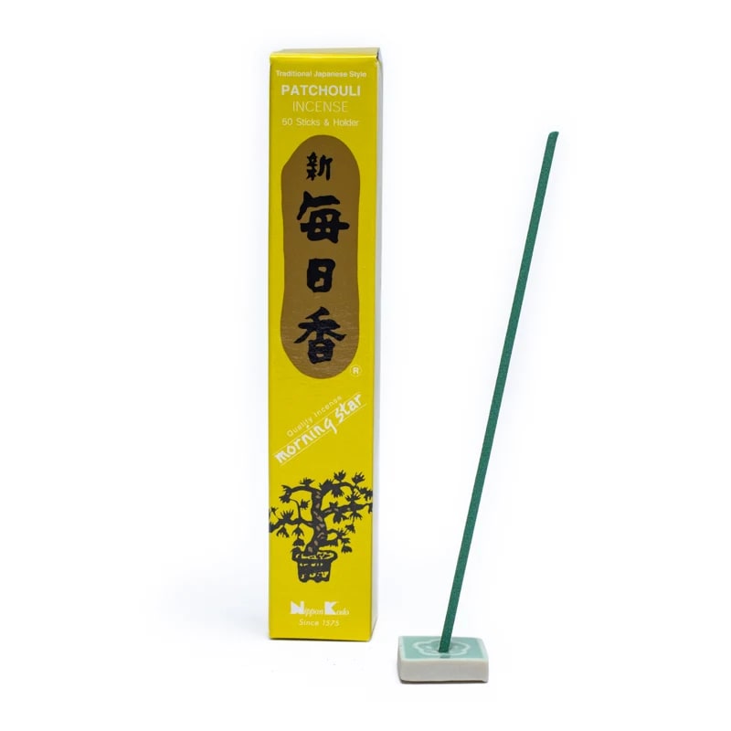 Japansk Patchouli røgelse med røgelsespinde og holder til hjemmedekoration