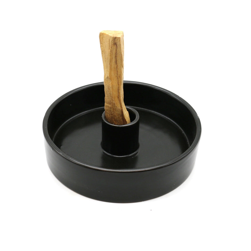 Palo Santo keramisk holder & skål – Sort | Håndlavet skål til smudging