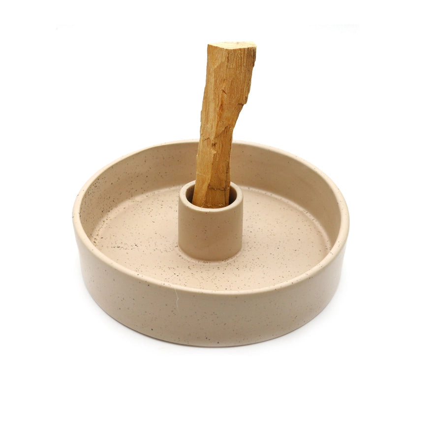 Palo Santo keramisk holder & skål – Beige | Håndlavet skål smudging