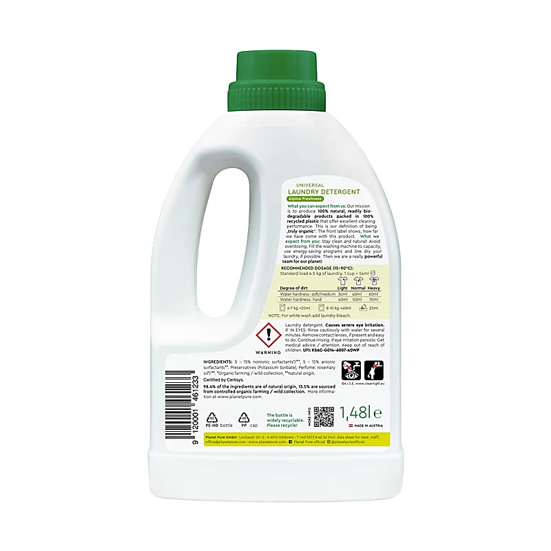 Planet Pure Økologisk Vaskemiddel – Alpine Freshness | Naturlig, effektiv & plantebaseret vask