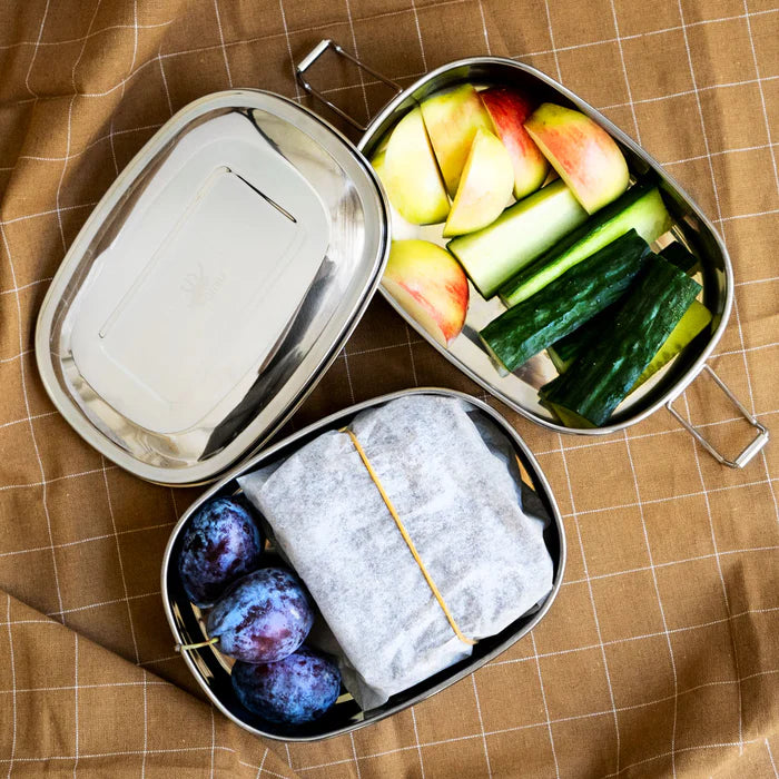 Pulito PureLunchBox Oval | Bæredygtig madkasse i rustfrit stål med 2 rum – plastikfri & lufttæt
