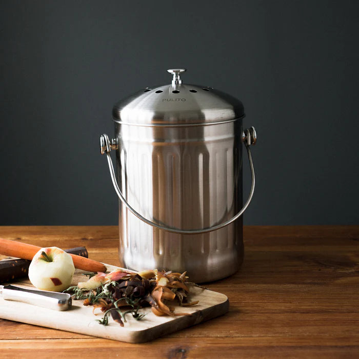 Pulito Kompostspand 4L | Rustfrit stål & kulfilter – lugtfri og bæredygtig kompostering