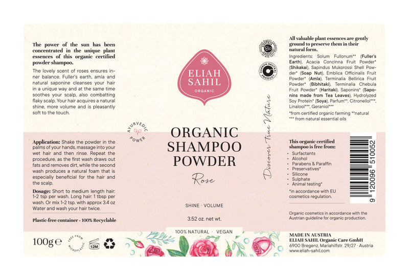 SHAMPOO POWDER MED ROSER , ØKOLOGISK - BEROLIGERE & GIVER FUGT