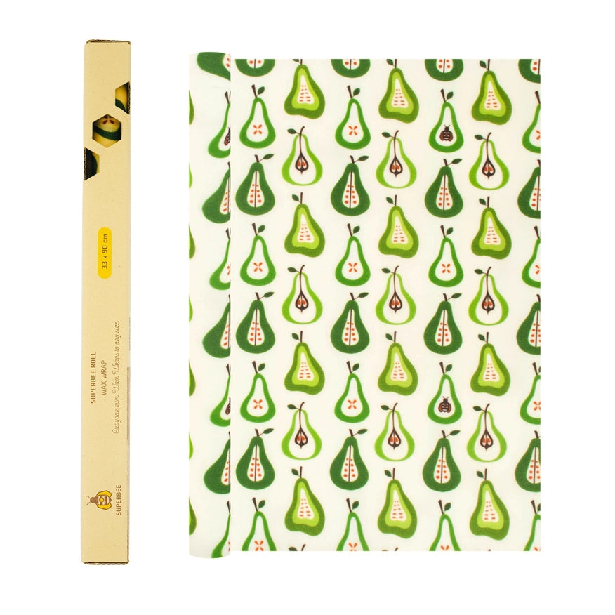 Økologisk bivoks wrap rulle med pæreprint, genanvendelig madindpakning, 33x92 cm