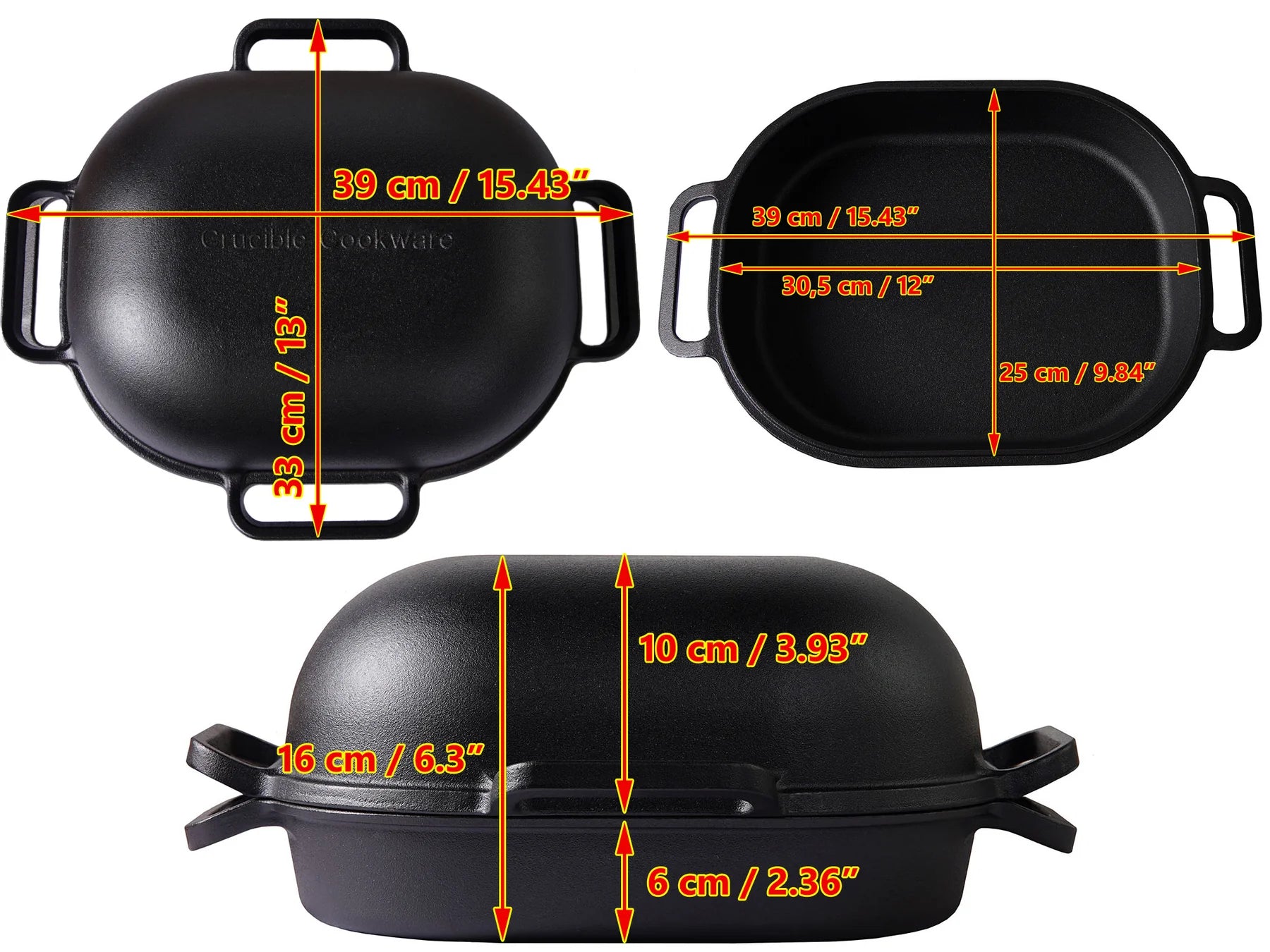Ekstra stor støbejerns Bread Pan med låg til surdejsbrød, steam baking og sprød artisan skorpe.