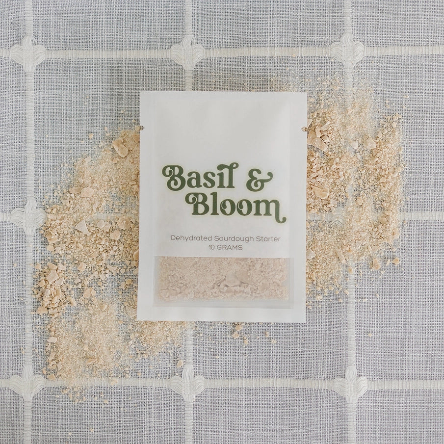 Basil & Bloom økologisk dehydreret surdejsstarter på 10 g til surdejsbrød, pizza og focaccia.