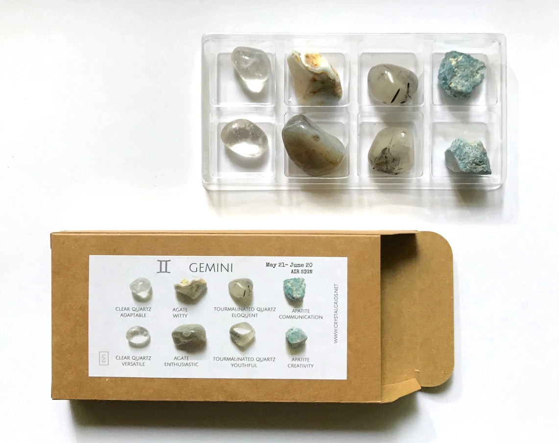 Tvillingerne Stjernetegn krystal kit | Gemini krystaller til kommunikation, kreativitet & mental klarhed