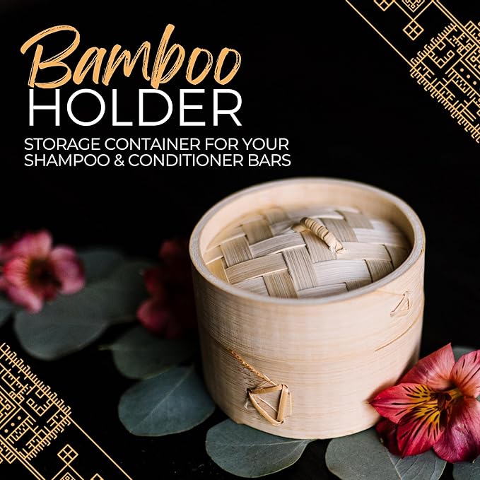 En håndlavet bambus box, der beskytter dine shampoo- og balsam bars, holder dem tørre og giver et stilrent, bæredygtigt udtryk på badeværelset.