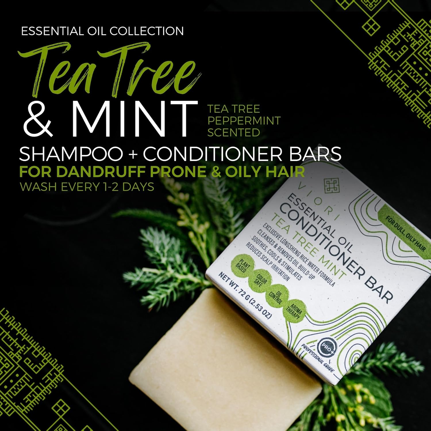 Opfriskende conditioner bar med Longsheng Rice Water, tea tree & mint – styrker, fugter og giver volumen, mens hovedbunden føles ren og afbalanceret.