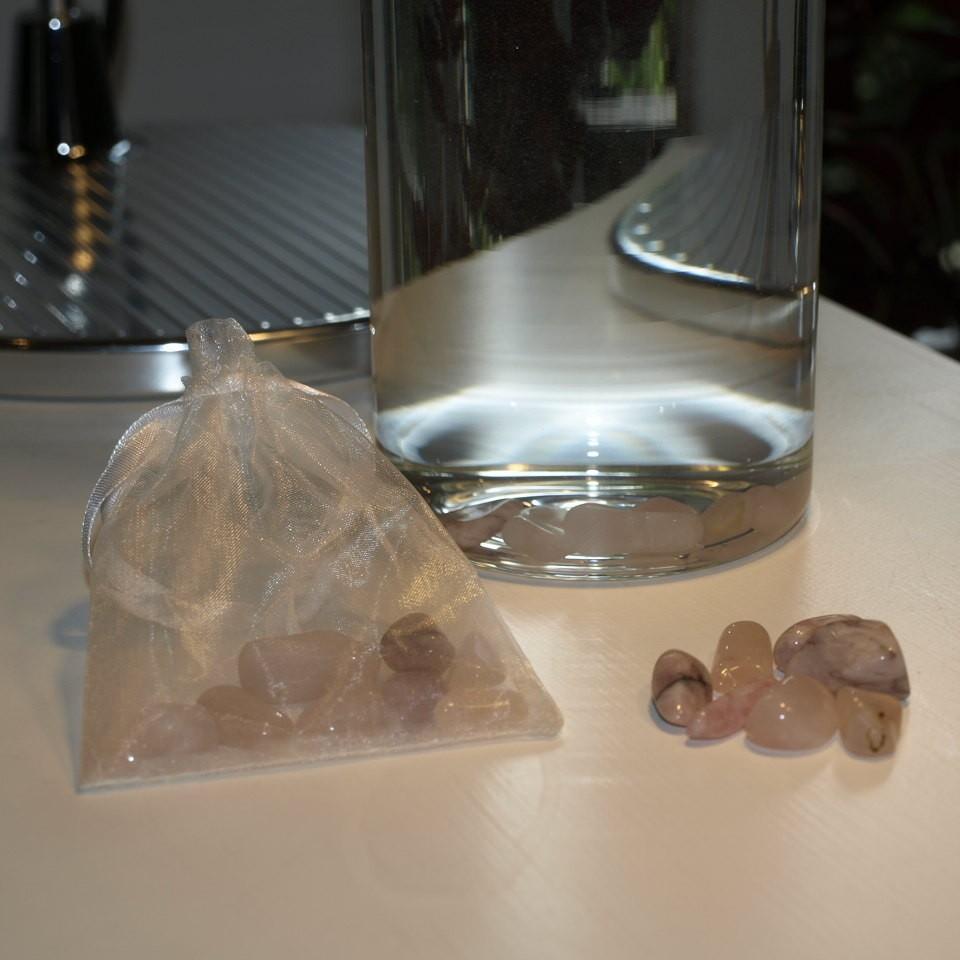 Rosenkvarts Krystal - Mini Tromlesten - Pose m. 100g.