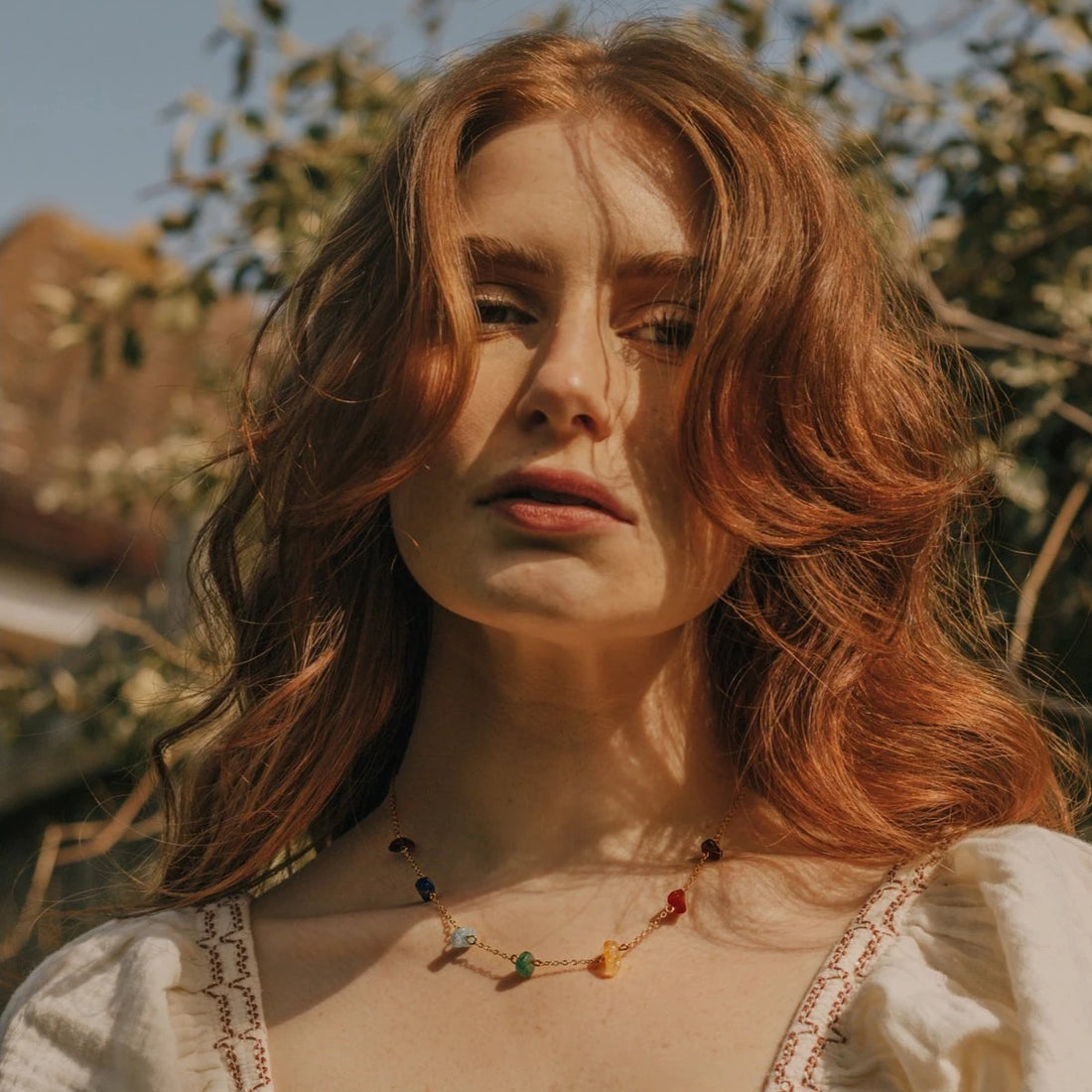 Halskæde m. Guld kæde - 7 Chakra Krystaller