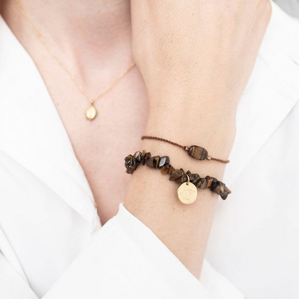 A Beautiful Story - Krystal Armbånd m. Tigerøje & Guldperler - Gemstone Card