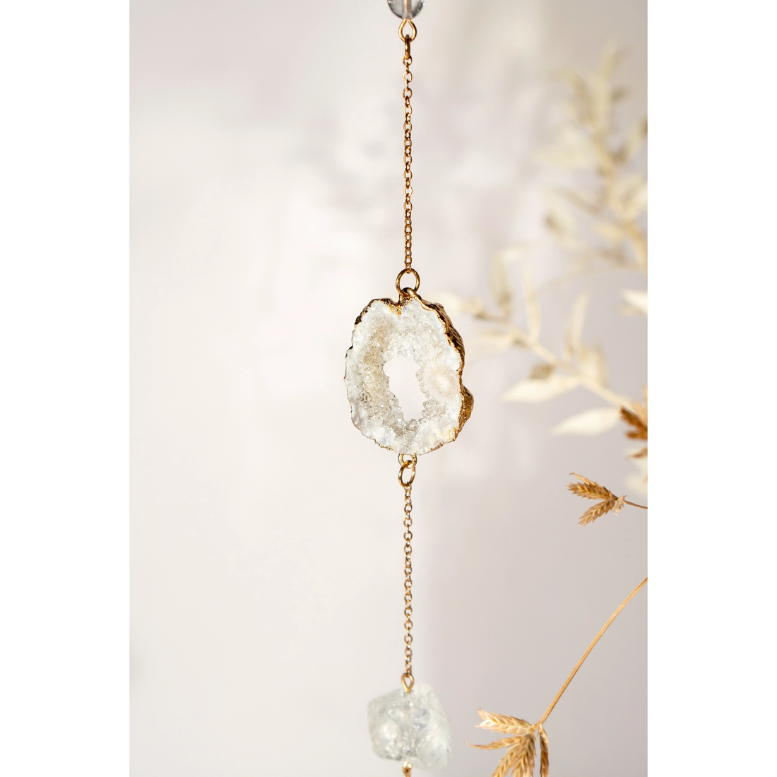 Krystal uro og Suncatcher - Rå Bjergkrystal og Kvarts Krystal - 32cm