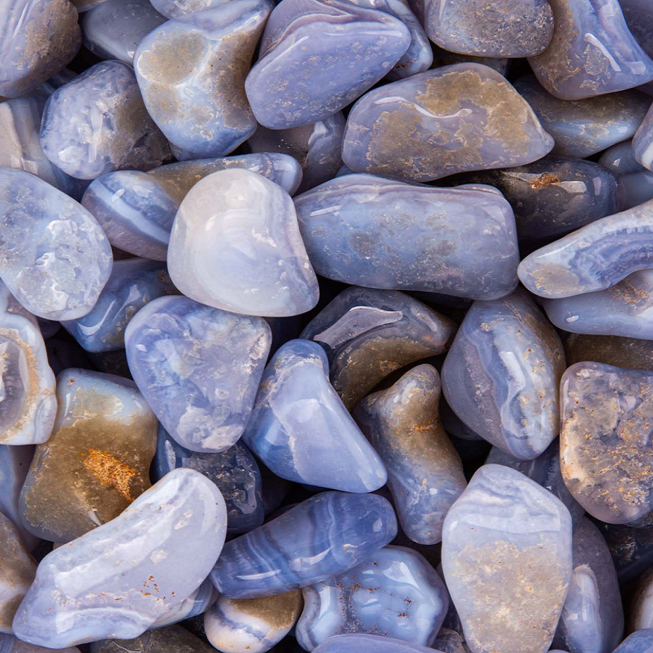 Blå agat - Chalcedony Krystal - Polerede Tromlesten