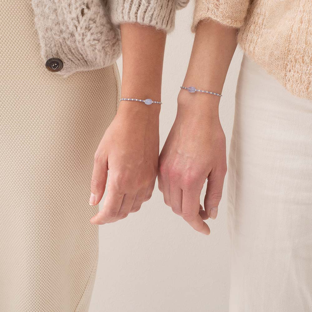 A Beautiful Story - Krystal armbånd m. Blue Lace Agat & Sølv/Lyseblå Perlesnor - You&Me Card