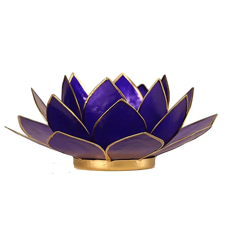 Lotus Fyrfadsstage - Indigo Blå / Lilla m. Guld kant - Ø13,5cm