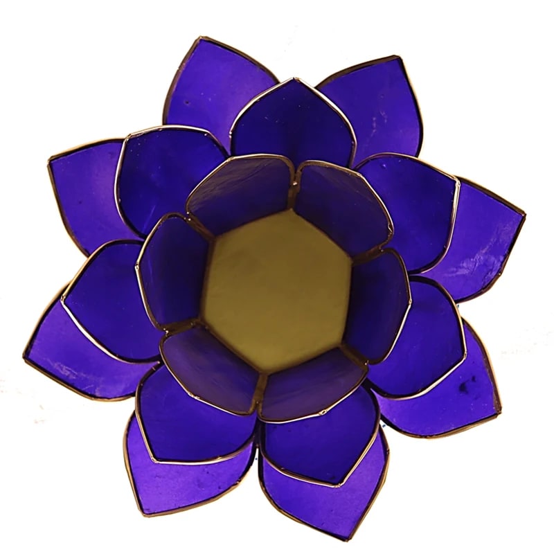 Lotus Fyrfadsstage - Indigo Blå / Lilla m. Guld kant - Ø13,5cm