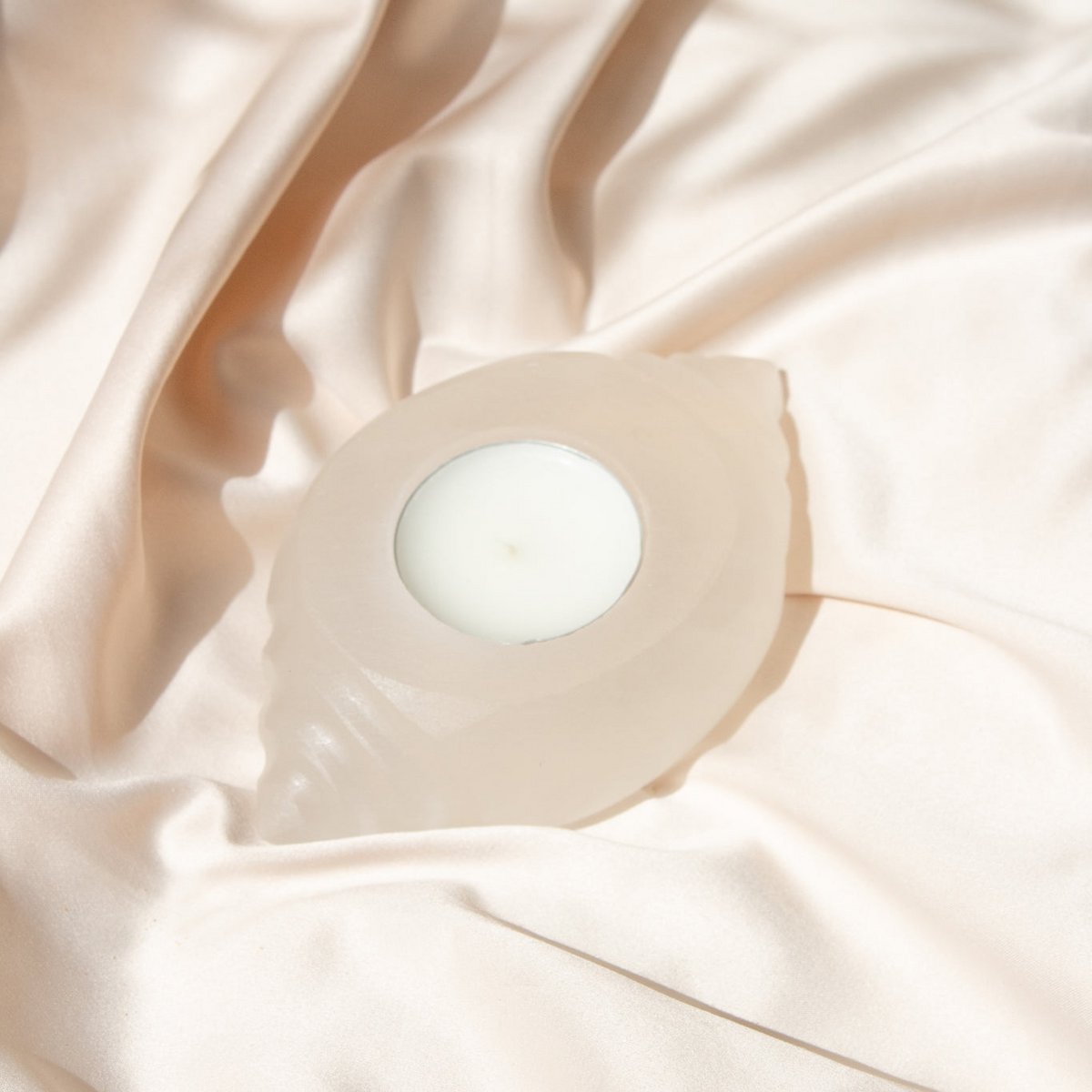 Selenit Fyrfadsstage, Konkylie - Hvid Selenit Krystal