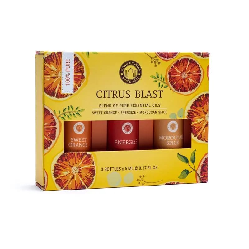 Citrus Blast Gaveæske m. æteriske olier - Sweet Orange, Energize & Moroccan Spice - Økologisk