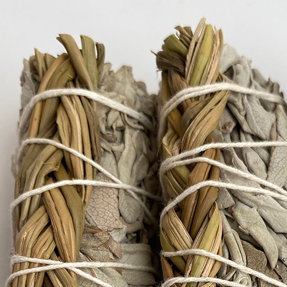 Salvie & Flettet Sweet Grass bundt & Smudge røgelse - 10 cm