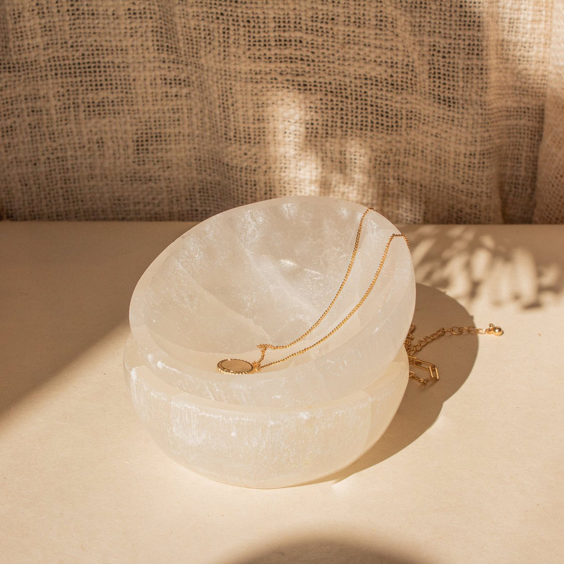 Selenit Skål, Rund - Hvid Selenit Krystal