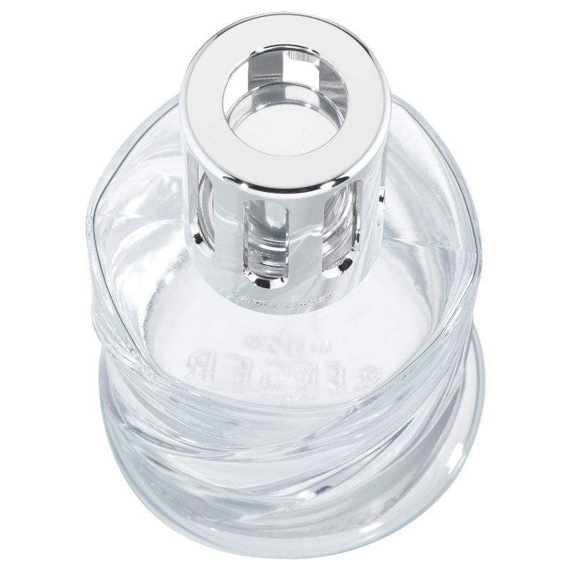 Top view af Maison Berger Spiral duftlampe med klar glas og metalindsats